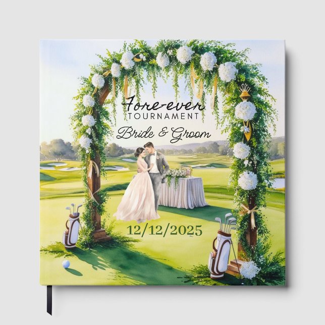 GOLF Wedding Bridge and Groom Golfer Golf Balls Gästebuch (Vorderseite)
