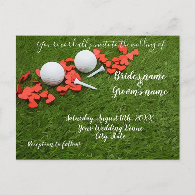 Golf Wedding Einladung Karte mit Liebe Herz (Vorderseite)