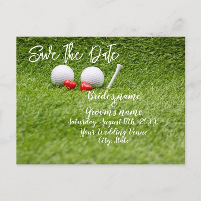 Golf Wedding Einladung Karte mit zwei Herzen (Vorderseite)