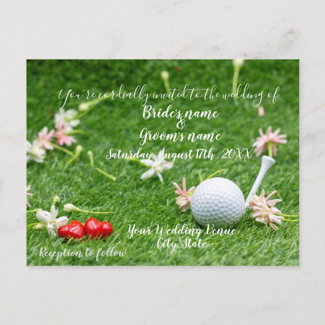 Golf Wedding Einladungs-Card Golf mit Liebe Postkarte (Vorderseite)