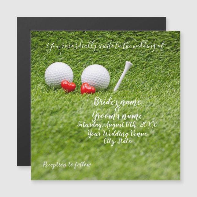 Golf Wedding Einladungskarte mit Golfball & Liebe Magneteinladung (Vorne/Hinten)