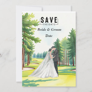 Golf Wedding mit Braut und Bräutigam im Clubhaus Einladung