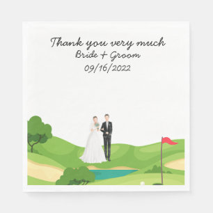 Golf Wedding mit Bride Groom Golfer Vielen Dank Serviette