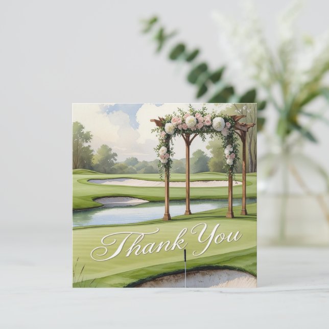 Golf Wedding mit Text auf Golfplatz Dankeskarte (Stehend Vorderseite)
