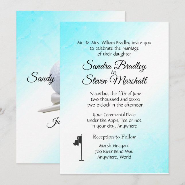 Golf Wedding Thema Aqua Einladungen (Vorne/Hinten)