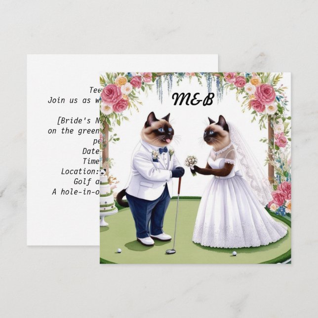 Golf Wedding Thema für Cat Lovers GOLFER Einladung (Vorne/Hinten)