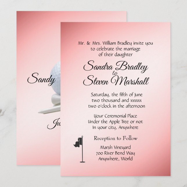 Golf Wedding Thema Rosa Einladungen (Vorne/Hinten)