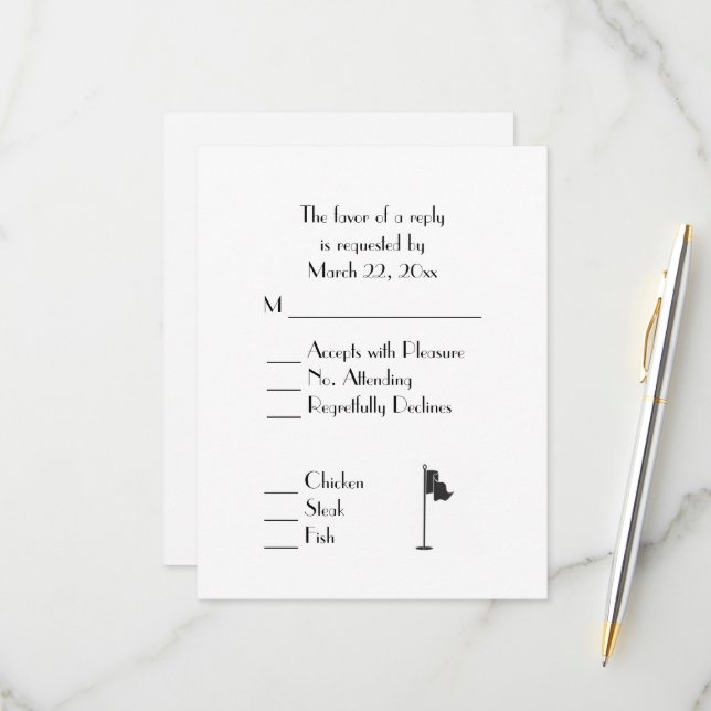 Golf Wedding Theme White Menu RSVP (Devant/Arrière en situation)