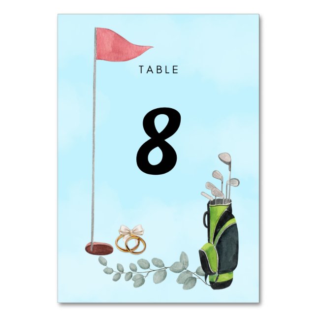 Golf Wedding Tischnummer Card Bridge & Groom (Vorderseite)