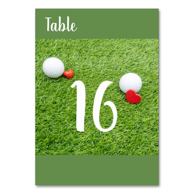 Golf Wedding Tischnummer Card mit Golfball (Vorderseite)
