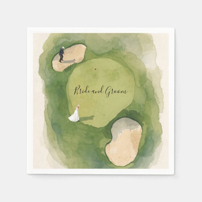 Golf Wedding with bride and groom on golf course Serviette (Vorderseite)