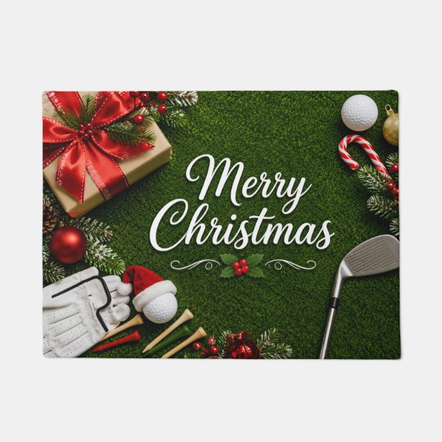 Golf-Weihnachten auf grünem Gras Fußmatte (Vorderseite)