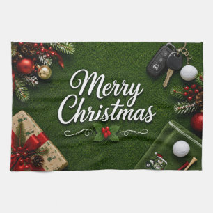 Golf-Weihnachten auf grünem Gras Geschirrtuch