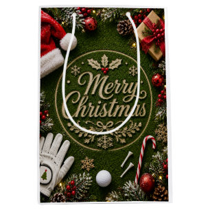Golf-Weihnachten auf grünem Gras Mittlere Geschenktüte