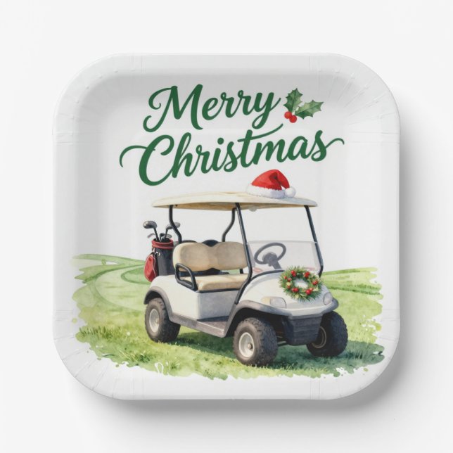 Golf Weihnachten Golf Cart  Pappteller (Vorderseite)