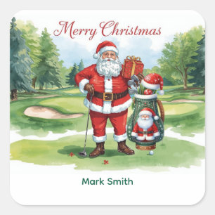Golf Weihnachten mit dem Weihnachtsmann auf dem Go Quadratischer Aufkleber
