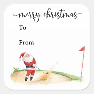 Golf-Weihnachten mit dem Weihnachtsmann für Golfer Quadratischer Aufkleber