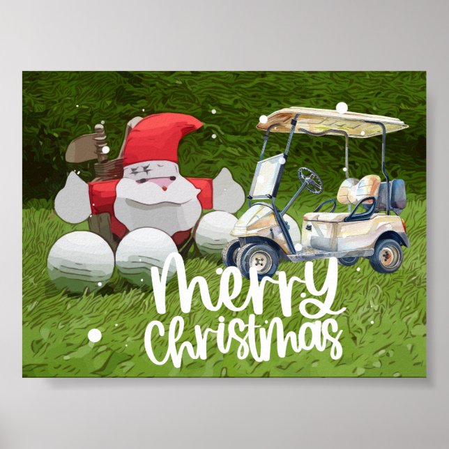 Golf Weihnachten mit dem Weihnachtsmann und Golfbä Poster (Vorne)