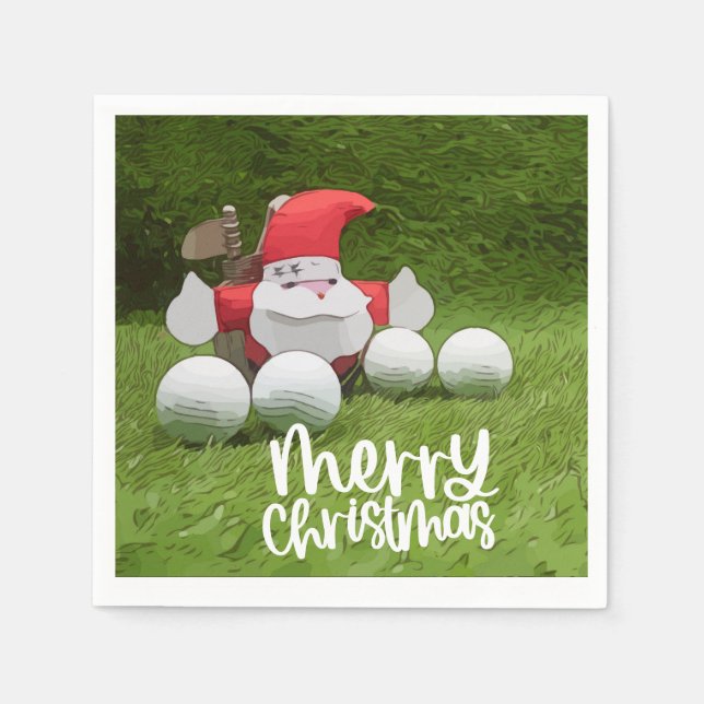 Golf Weihnachten mit dem Weihnachtsmann und Golfba Serviette (Vorderseite)