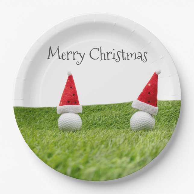 Golf Weihnachten mit Golfball und Weihnachtsmannmü Pappteller (Vorderseite)