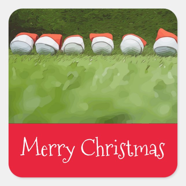 Golf Weihnachten mit Golfball und Weihnachtsmannmü Quadratischer Aufkleber (Vorderseite)
