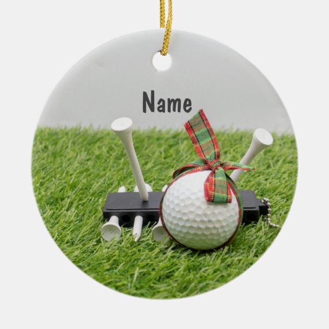 Golf Weihnachten mit Golfball Weihnachtsband Keramik Ornament (Vorne)