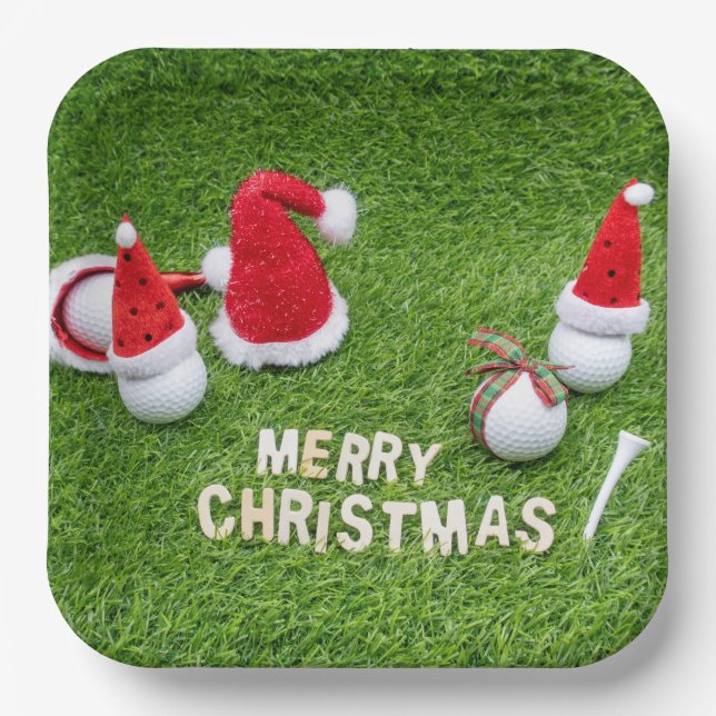 Golf Weihnachten mit Golfbälle und Weihnachtsmannm Pappteller (Vorderseite)