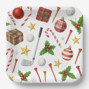 Golf Weihnachten mit Golfbällen und Golfausrüstung Pappteller