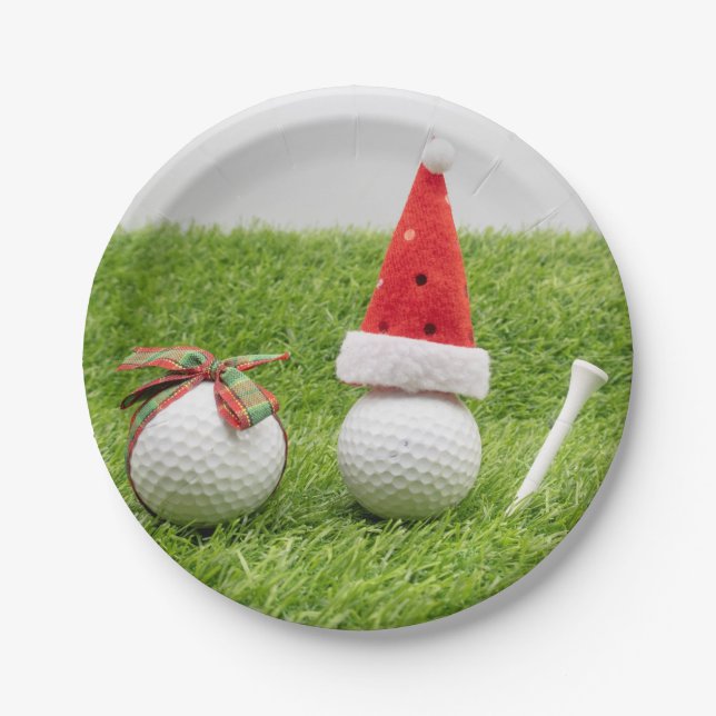 Golf Weihnachten mit Golfbällen und Weihnachtsmann Pappteller (Vorderseite)
