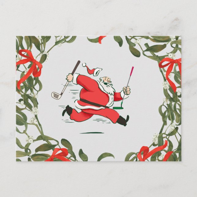 Golf Weihnachten mit laufendem Santa Claus Golf    Postkarte (Vorderseite)