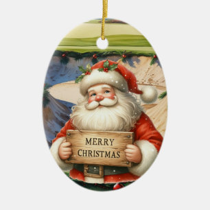 Golf Weihnachten mit Santa Golfer auf Golfplatz Keramik Ornament