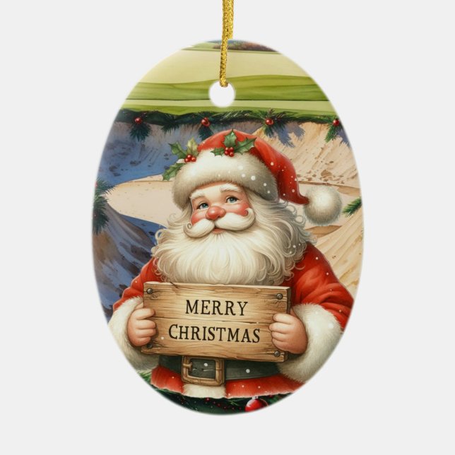 Golf Weihnachten mit Santa Golfer auf Golfplatz Keramik Ornament (Vorne)