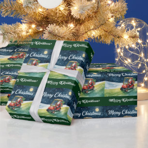 Golf Weihnachten Santa Claus fährt Golfcart Geschenkpapier