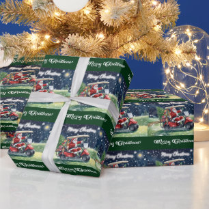Golf Weihnachten Santa Claus fährt Golfwagen Geschenkpapier