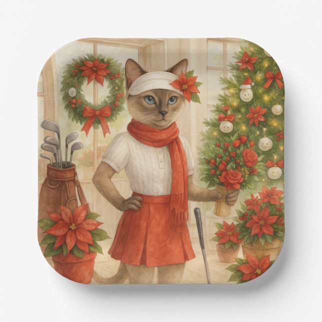 Golf Weihnachten Thema für Cat Frau Golfer Pappteller (Vorderseite)