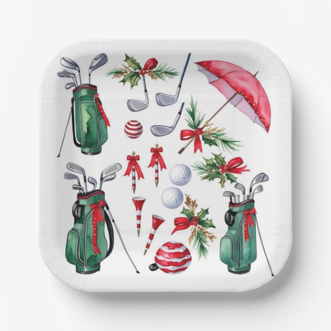 Golf Weihnachten Thema für Golfer Party rot grün Pappteller (Vorderseite)