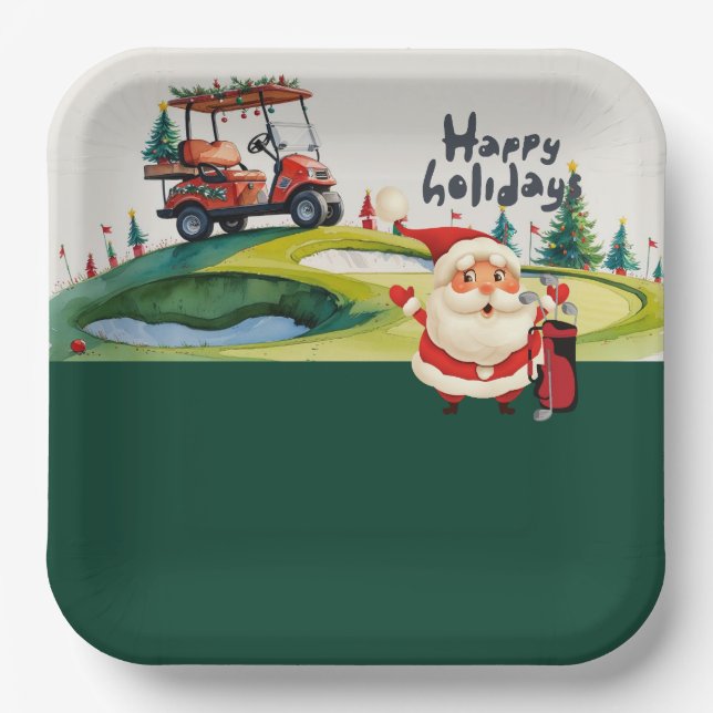 Golf Weihnachten Thema mit dem Weihnachtsklub Pappteller (Vorderseite)