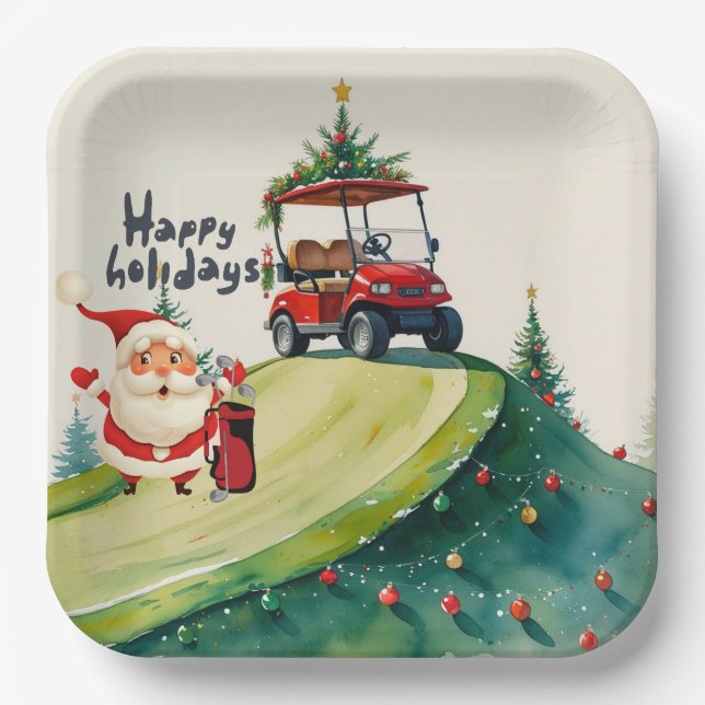 Golf Weihnachten Thema mit dem Weihnachtsklub Pappteller (Vorderseite)