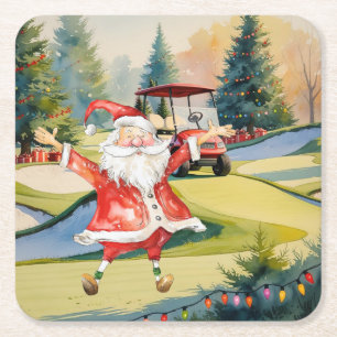 Golf Weihnachten Thema mit dem Weihnachtsmann Golf Rechteckiger Pappuntersetzer