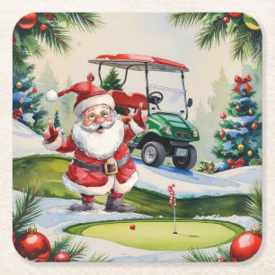 Golf Weihnachten Thema mit dem Weihnachtsmann Golf Rechteckiger Pappuntersetzer