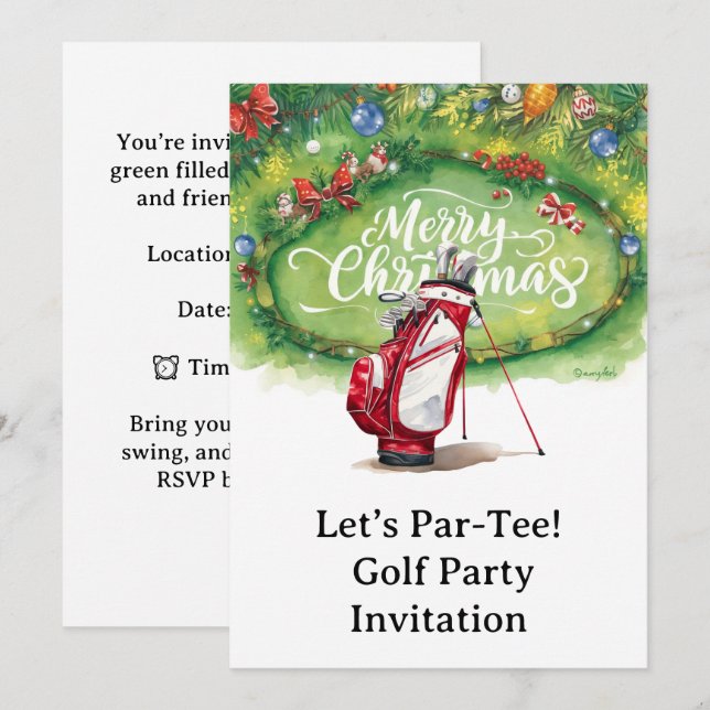 Golf Weihnachts-Party auf Grün Einladung (Vorne/Hinten)