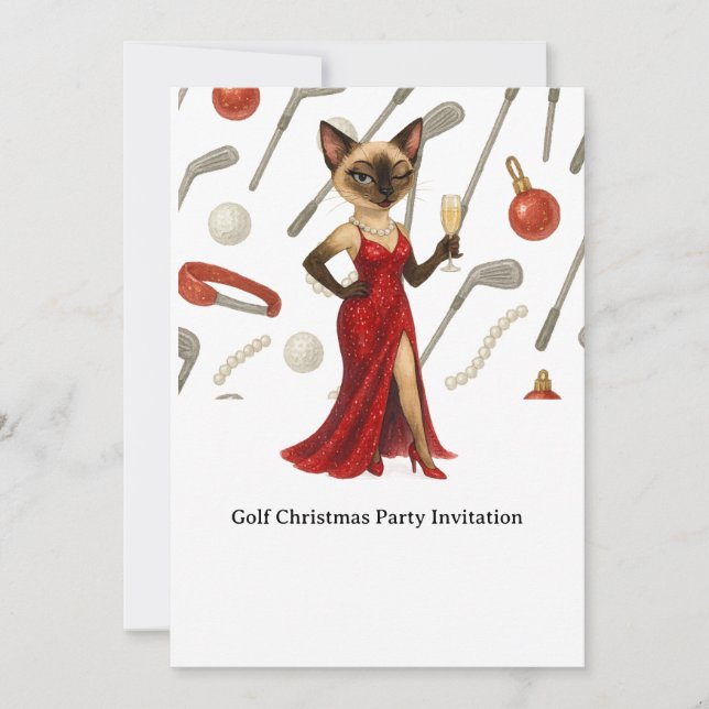 GOLF Weihnachts-Party Einladung für Katzenliebhabe (Vorderseite)