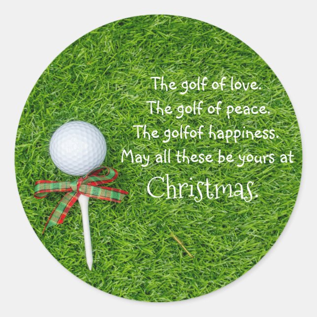 Golf Weihnachtsaufkleber mit Golfball und Abschlag Runder Aufkleber (Vorderseite)