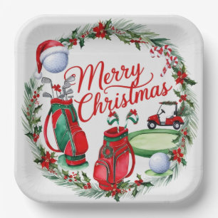 Golf Weihnachtsbällchen und Weihnachtsmannmütze Pappteller
