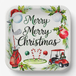 Golf Weihnachtsbällchen und Weihnachtsmannmütze Pappteller