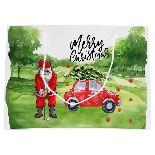 Golf Weihnachtsbaum auf rotem Auto mit dem Weihnac Große Geschenktüte (Vorderseite)