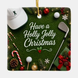 Golf-Weihnachtsfeier auf grünem Rasen Keramikornament