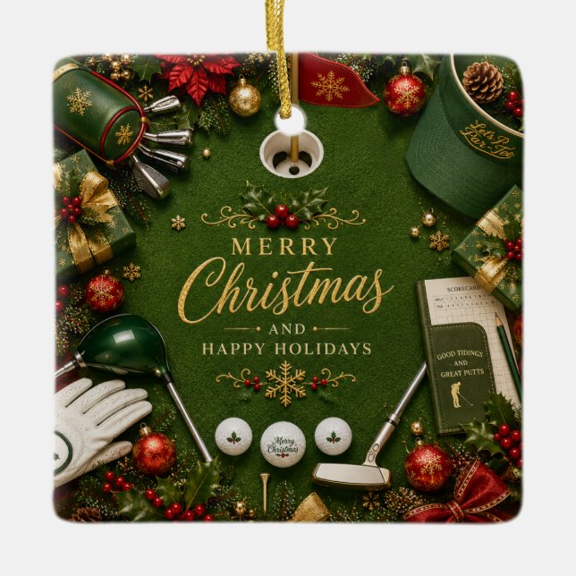 Golf Weihnachtsfeier Keramikornament (Vorderseite)