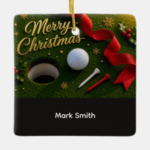 Golf-Weihnachtsfeier mit Golfball für Golfer Keramikornament