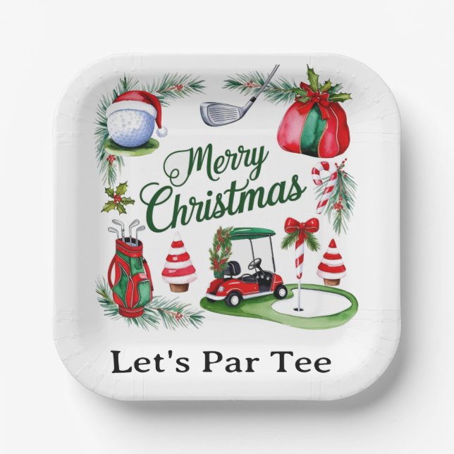 Golf-Weihnachtsfeier mit Golfzubehör Weihnachten Pappteller (Vorderseite)